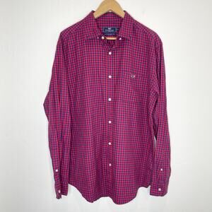 Vineyard Vines Classic Fit Tucker Shirt Mens Large Red Blue Plaid Check